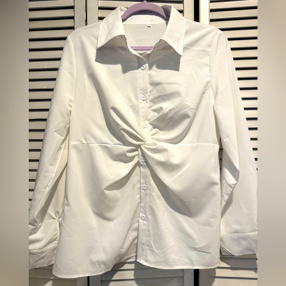 Chic Twist Front Shirt- Collared Blouse for work or casual chic